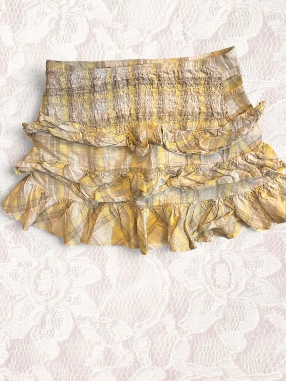 Faded Glory Yellow Plaid Ruffle Skirt